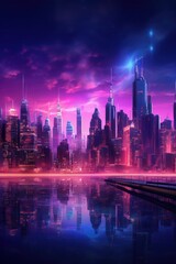 A city skyline bathed in neon light  AI generated