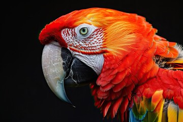 Side view macro of Scarlet Macaw on the dark background AI Generative