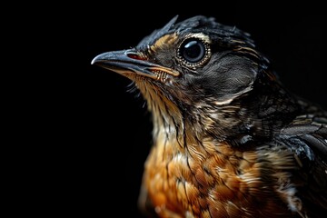 Portrait of Shama Thrush on dark background AI Generative