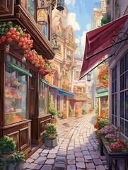 Fototapeta na wymiar Valley Patisserie Scene: Enchanting French Storefronts Artwork Capturing the Flavors of a Dreamy Valley