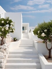 Greek Isle Whitewashed Villas: A Modern Landscape of Contemporary Island Villas - obrazy, fototapety, plakaty