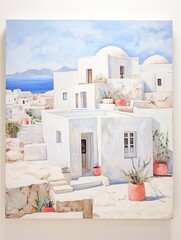 Whitewashed Villas: Elevated Island Views - Greek Isle Plateau Art Print