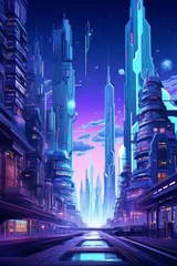Ingelijste posters A futuristic cityscape with various neon elements  AI generated © Olive Studio