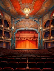 Obraz premium Luxurious Art Deco Theaters: First Light Dawn Painting of The Theater