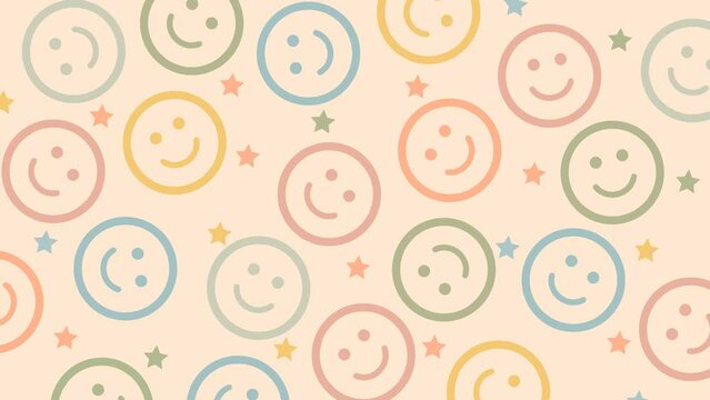 Colorful smiling emoji faces and stars background Animation