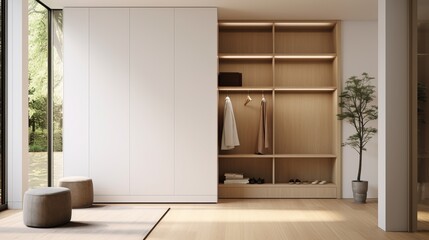 A minimalist hallway with hidden storage solutions  AI generated