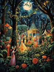Midnight Masquerade: Enchanting Garden Scene at the Carnival