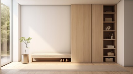 Fototapeta premium A minimalist hallway with hidden storage solutions AI generated