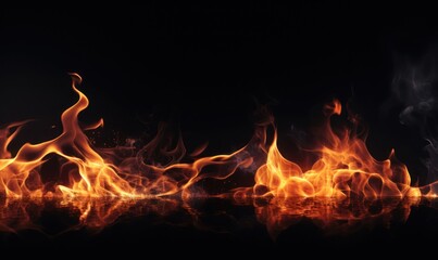 Fototapeta premium Fire flames isolated on black background. Abstract blaze fire texture background.