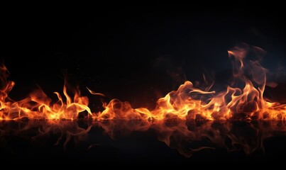 Fototapeta premium Fire flames isolated on black background. Abstract blaze fire texture background.