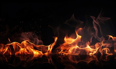 Fototapeta premium Fire flames on black background. Abstract blaze fire flame texture background.