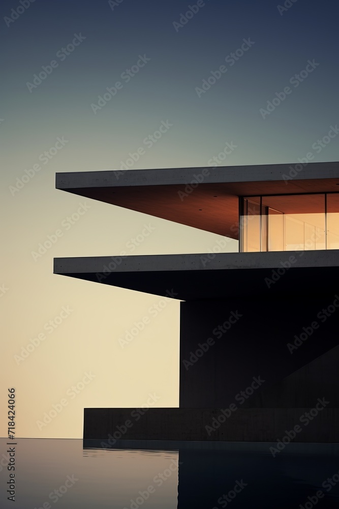 Poster a minimalistic design of a cantilevers descent perspective in light shadow and twilight ai generated