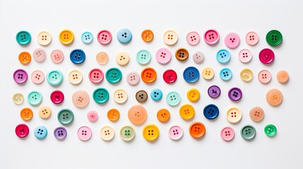 A neatly arranged flat lay of colorful buttons on a white canvas  AI generated