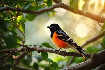 Portrait majestic Orioles bird perched on the wood branch AI Generative