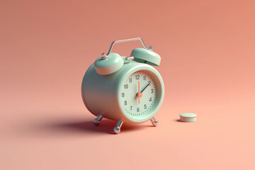 Pastel classic 3d alarm clock is ringing. Time to do business. - obrazy, fototapety, plakaty