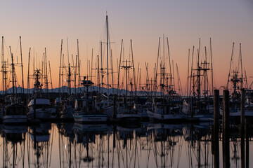 Silhouette of Fishing Boats at dawn Illwaco WA
