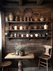 Quaint Teashop Interiors: Rustic Wall Decor in Farmhouse Teashop Style