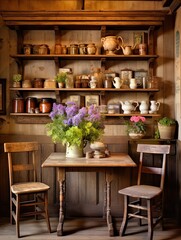 Quaint Teashop Interiors: Farmhouse Rustic Wall Decor in Charming Tea-style