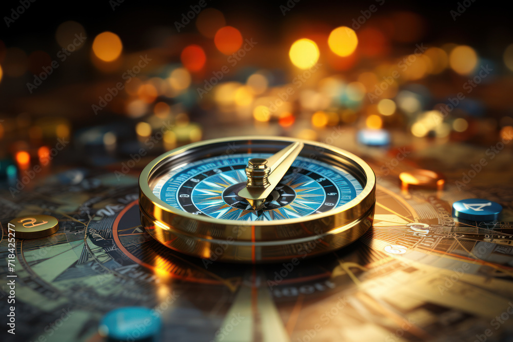 Poster a vector image of a compass pointing towards various financial goals, symbolizing the importance of 