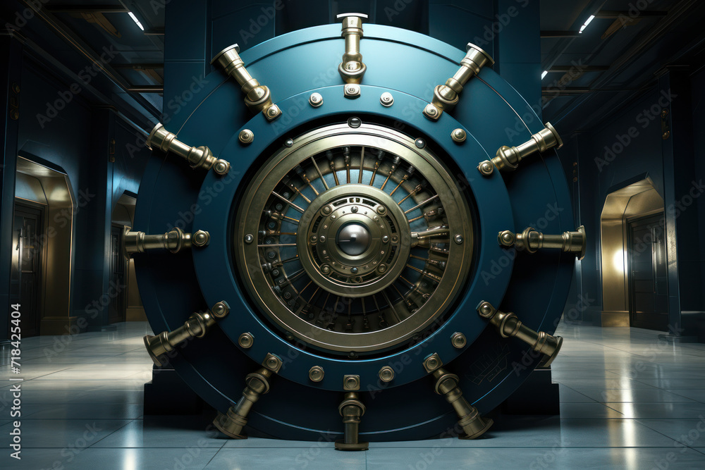 Poster an artistic representation of a secure bank vault with a shield, conveying the concept of robust sec