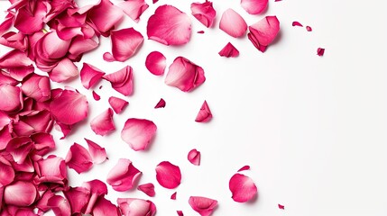 Fragile flying pink and white flower petals. pink on a white background. Concept for Valentine's day.