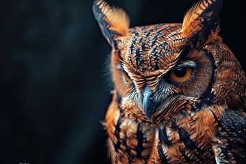 Side view African Owl On the dark background AI Generative