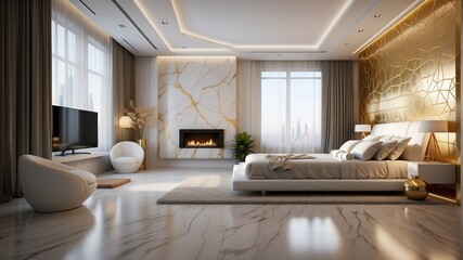 Timeless Elegance: White and Gold Luxury Bedroom.