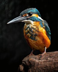 Elegant pose Amazon Kingfisher standing on old log AI Generative