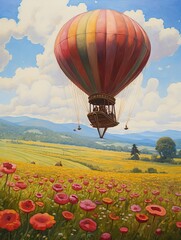 Steampunk Airship Adventures: Meadow Painting with Airship Soaring Above