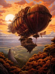 Obraz premium Steampunk Airship Adventures - Captivating Scenic Prints and Picturesque Views