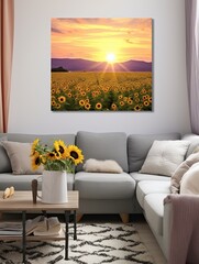 Sunflower Fields at Dawn - Morning Sunflower View Canvas Print Landscape