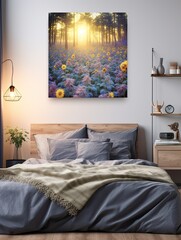 Sunflowers at Dawn: Captivating Woodland Edge Forest Wall Art