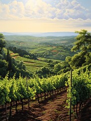 Fototapeta na wymiar Sunlit Tuscan Vineyards: Majestic Woodland Charm Wall Art