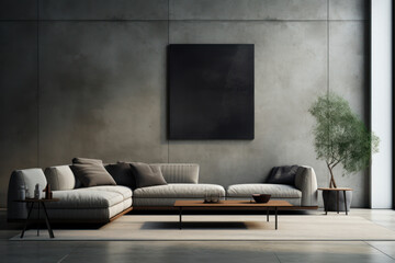 A minimalist interior with unadorned walls and sleek furniture, embodying the elegance and cleanliness of modern design. Generative Ai.