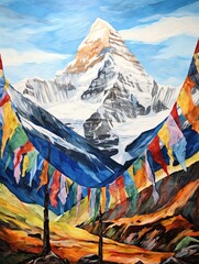 Modern Landscape: Tibetan Prayer Flags in Mountains - Contemporary Prayer Flag Scene