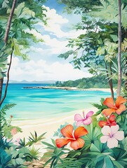 Fototapeta na wymiar Embracing Caribbean Beauty: Turquoise Shorelines in Botanical Bliss