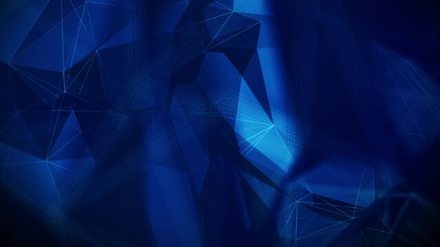 Dark blue blurry triangle background design. Geometric loop animation background in origami style with gradient.