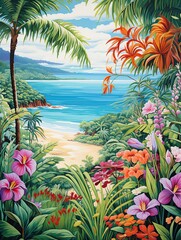 Fototapeta na wymiar Turquoise Caribbean Shorelines: Exploring a Tropical Floral Paradise on the Beach