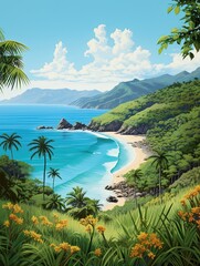 Fototapeta na wymiar Turquoise Caribbean Shorelines Valley Landscape: Beach by Valleys