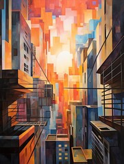 Urban Loft Cityscapes Abstract Landscape: Artistic View of the City Loft