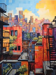 Urban Loft Cityscapes: Tranquil Acrylic Landscape Art of a Painted Loft City Scene