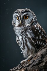 Portrait Boreal Owl standing on the tree AI Generative