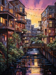 Urban Loft Cityscapes: Riverside Reflections [| Riverfront Artwork]