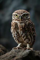 Portrait Burrowing Owl standing on the  stone AI Generative