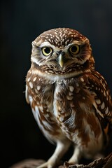 Front view Burrowing Owl on the black background AI Generative