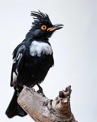 Fototapeta premium Portrait Crested Myna on wood branch AI Generative