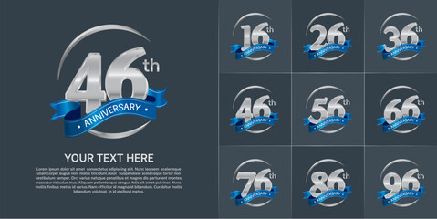 Set of Anniversary Logotype silver color with blue ribbon can be use for special day celebration