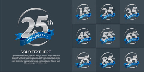 Set of Anniversary Logotype silver color with blue ribbon can be use for special day celebration