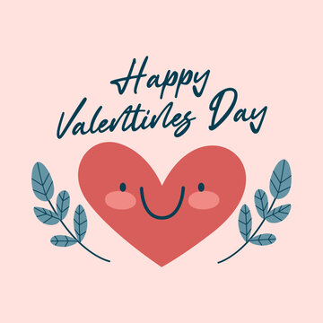 Vector Illustration Cute Flat  Love Heart Shape with leaf  for Valentines Day