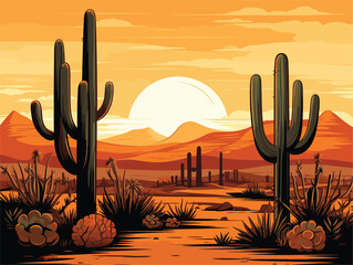 cactus in desert - obrazy, fototapety, plakaty